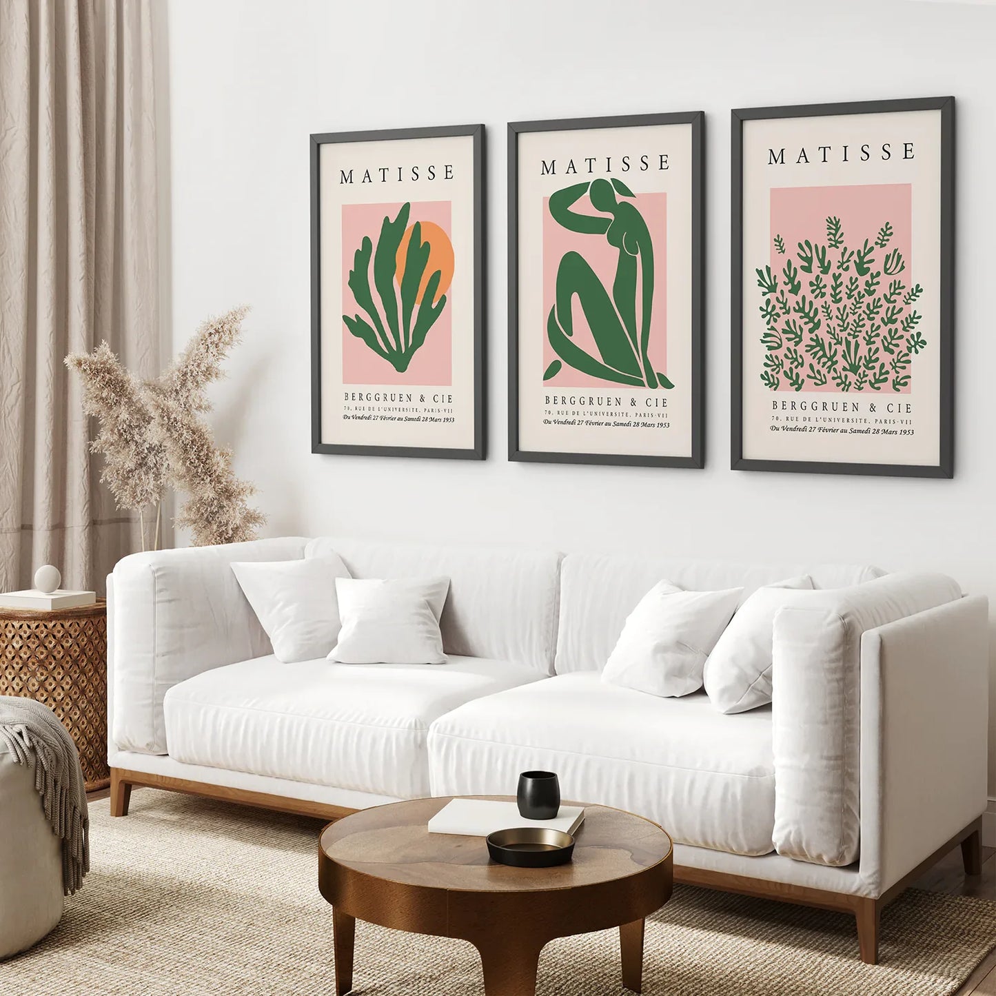 Pink Green Abstract Wall Art Set of 3 Modern Prints
