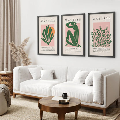 Pink Green Abstract Wall Art Set of 3 Modern Prints