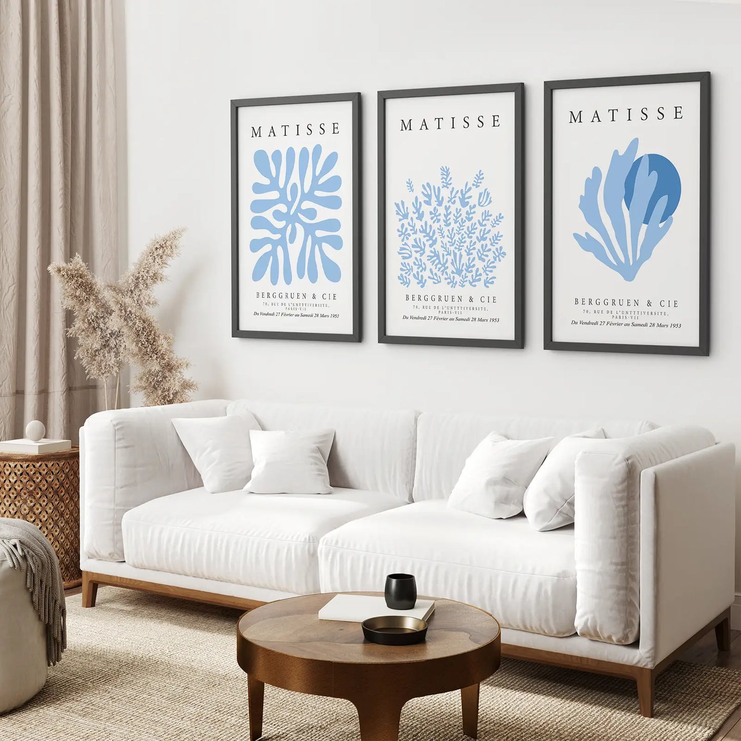 Light Blue Abstract Wall Art Set of 3 Exhibition Prints