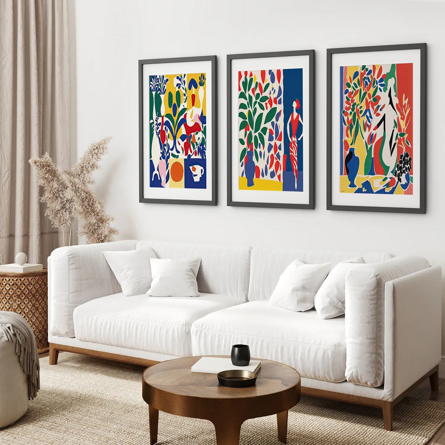 Modern Colorful Floral Wall Art Set of 3 Prints