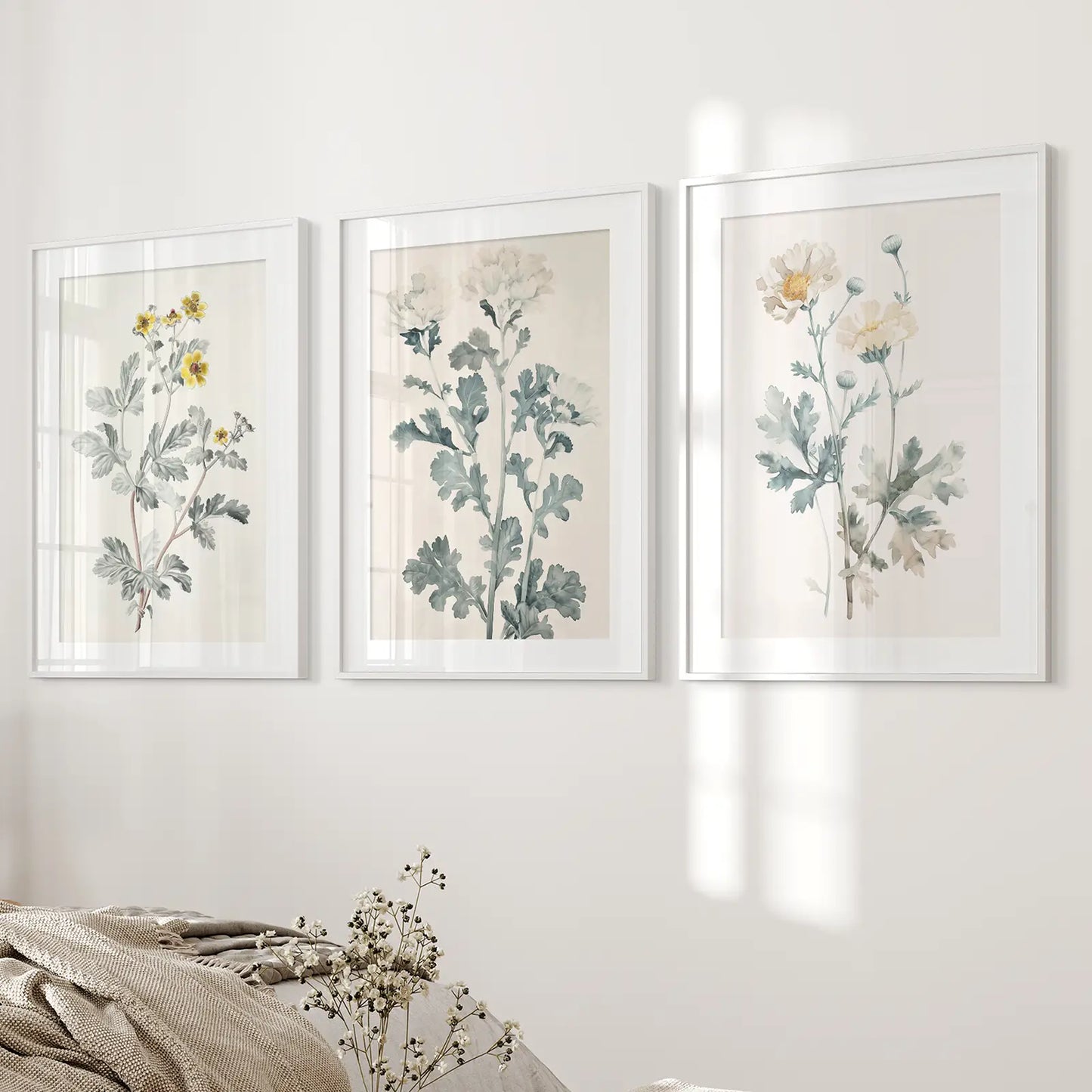Meadow Flower Wall Art Set of 3 Watercolor Prints