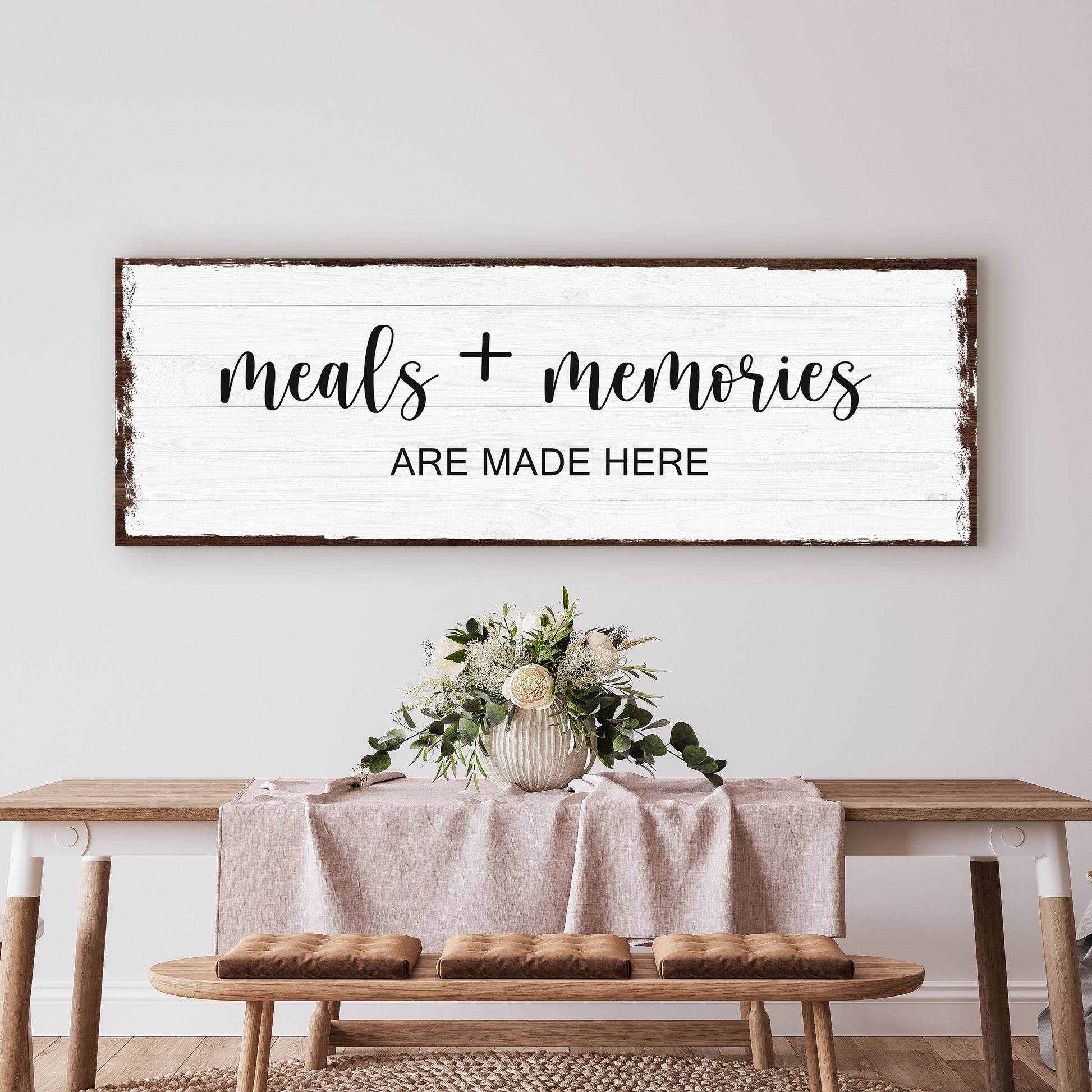 Meals and Memories Are Made Here kitchen canvas wall art — vertical sign ready to hang