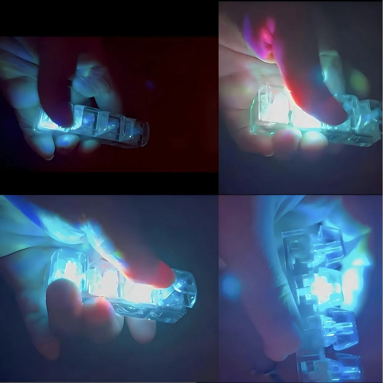 Mechanical keychain fidget toy glowing in hand