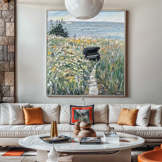 Melodic Seclusion Piano Wildflower Canvas Wall Art