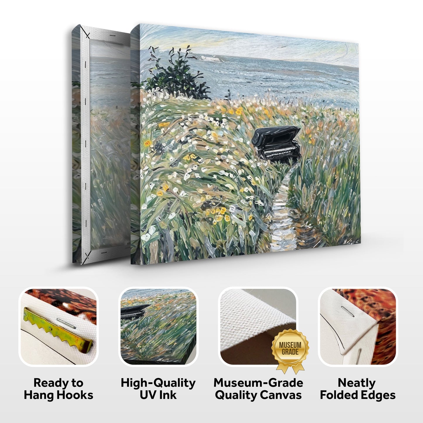 Melodic Seclusion Piano Wildflower Canvas Wall Art