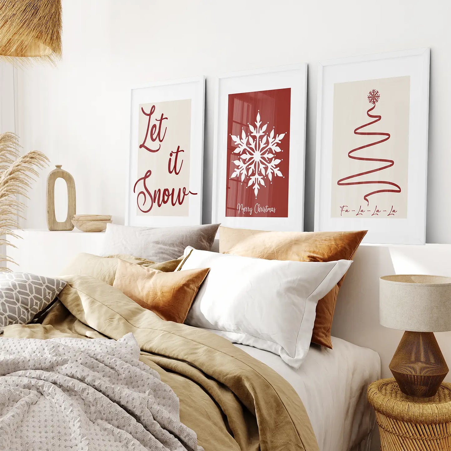 Merry Christmas Wall Art Set of 3, Minimalist Holiday Decor