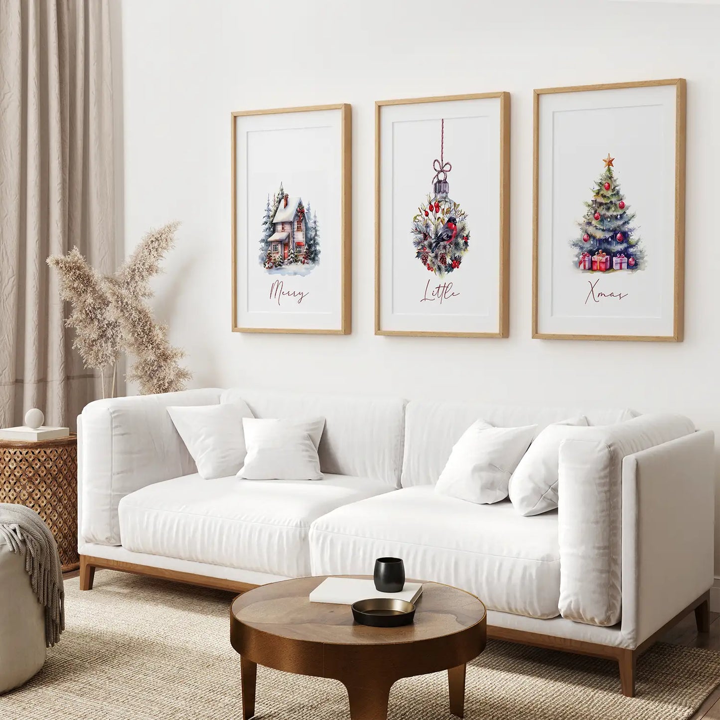 Snowy Christmas Tree Wall Art Set of 3 Holiday Prints