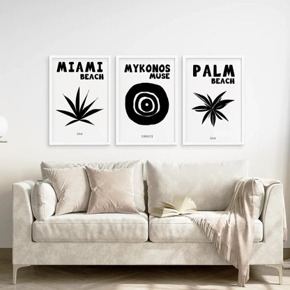 Black and White Travel Wall Art Set of 3 Prints