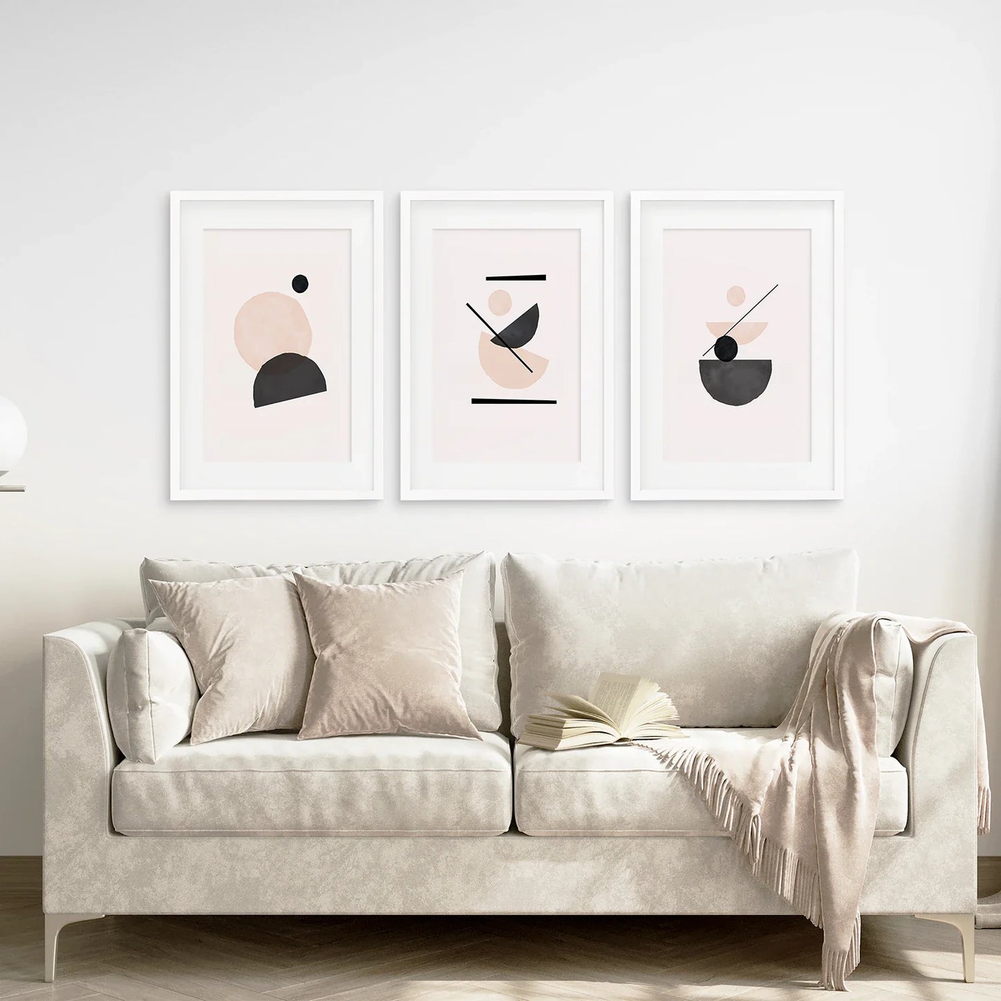 Mid-Century Abstract Art Set of 3 - Beige and Black Prints