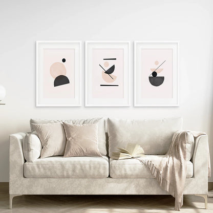 Mid-Century Abstract Art Set of 3 - Beige and Black Prints