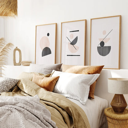 Mid-Century Abstract Art Set of 3 - Beige and Black Prints