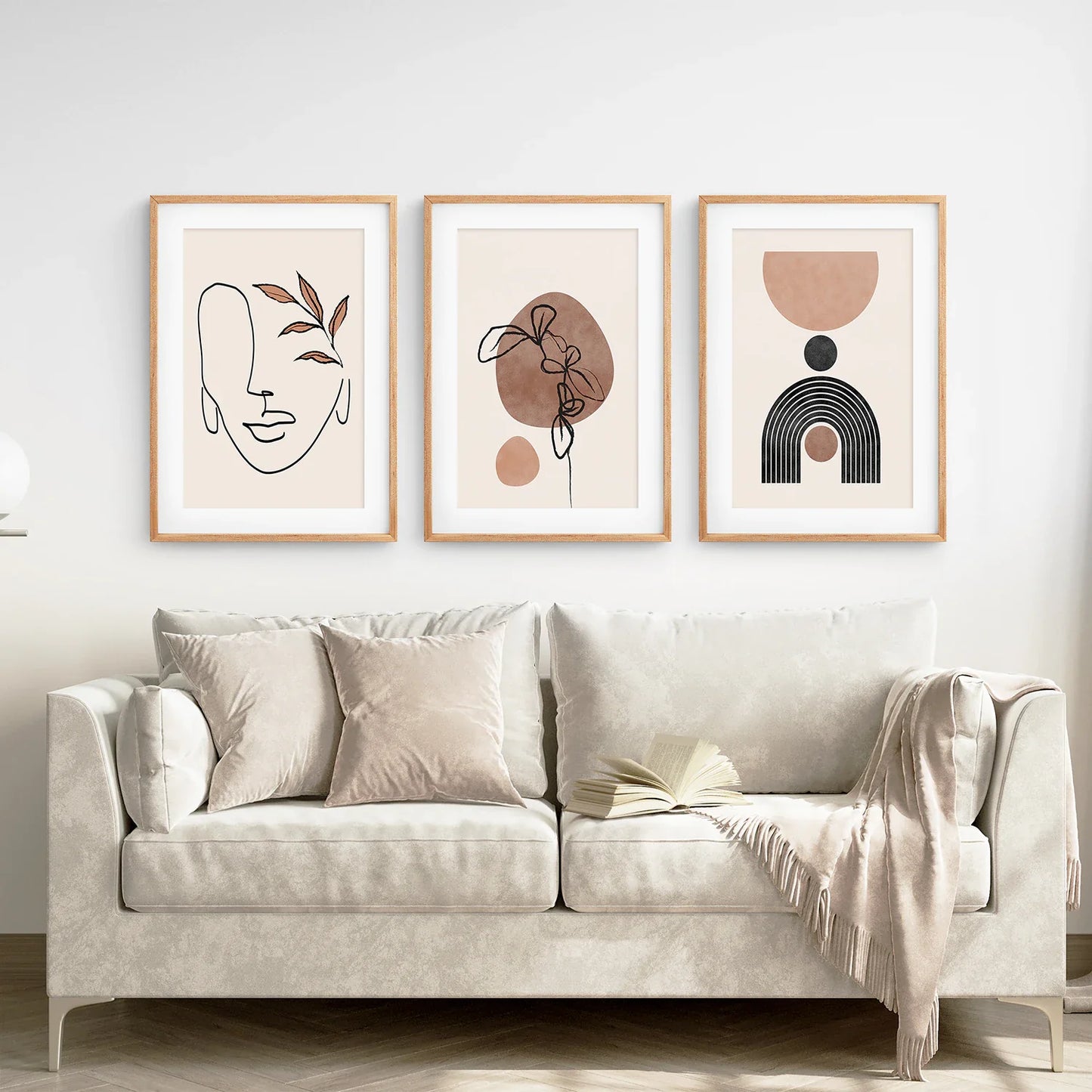 Boho Abstract Wall Art Set of 3, Earth Tone Triptych