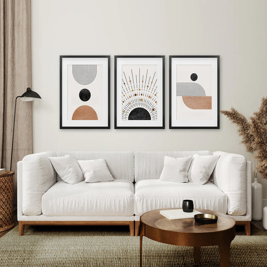 Geometric Boho Wall Art Set of 3, Mid-Century Prints