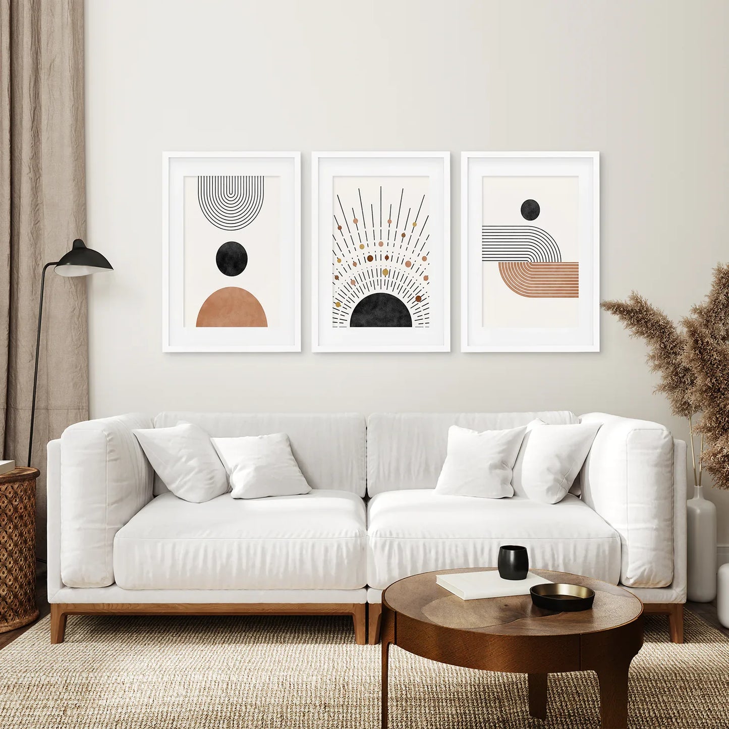 Geometric Boho Wall Art Set of 3, Mid-Century Prints