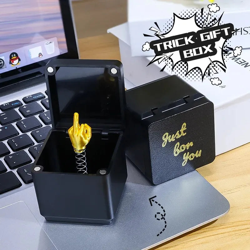 Middle finger prank gift box with just for you text on black cube