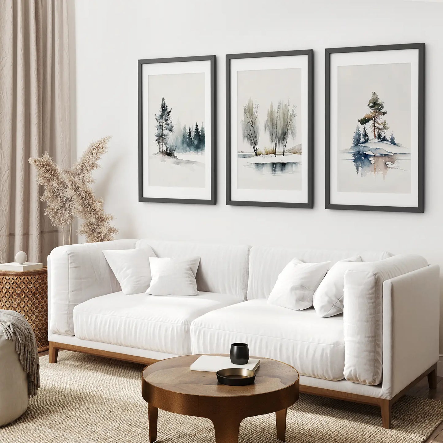 Winter Pine Forest Wall Art Set of 3 Nature Prints