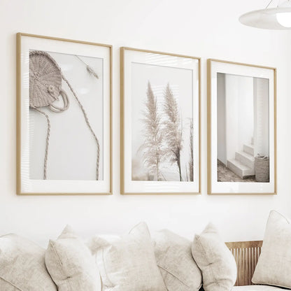 Boho Pampas Grass Wall Art Set of 3 Prints