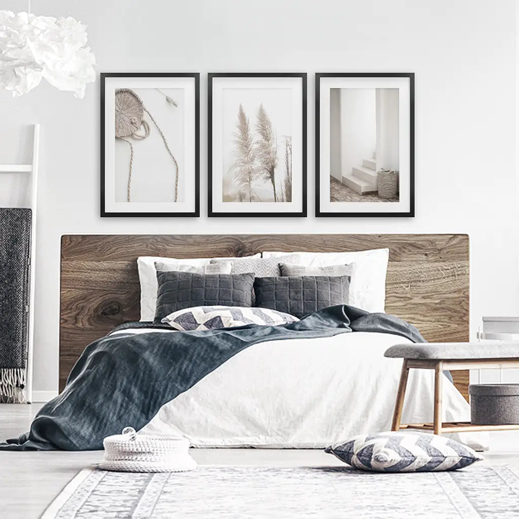 Boho Pampas Grass Wall Art Set of 3 Prints