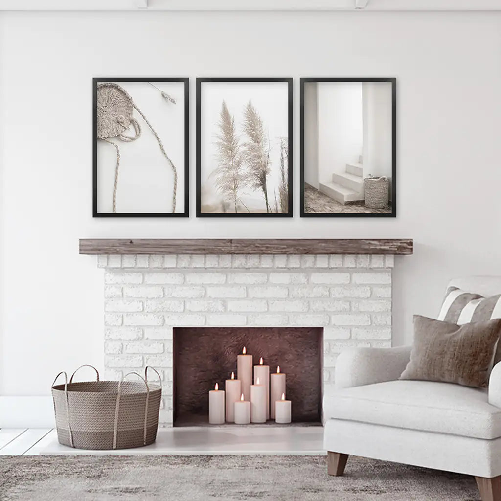 Boho Pampas Grass Wall Art Set of 3 Prints