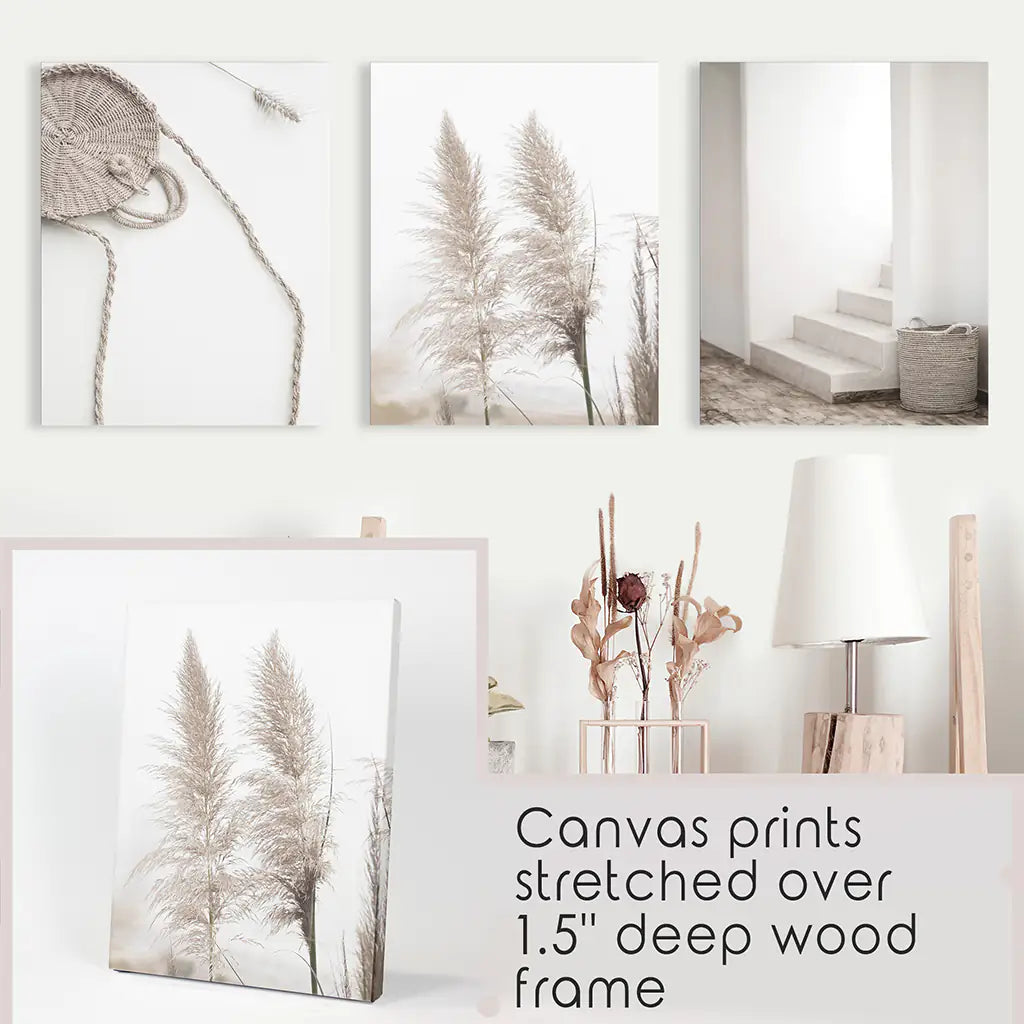 Boho Pampas Grass Wall Art Set of 3 Prints