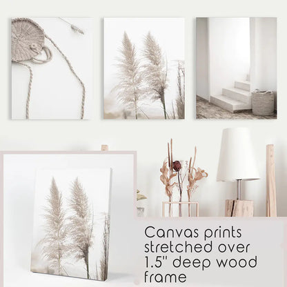 Boho Pampas Grass Wall Art Set of 3 Prints