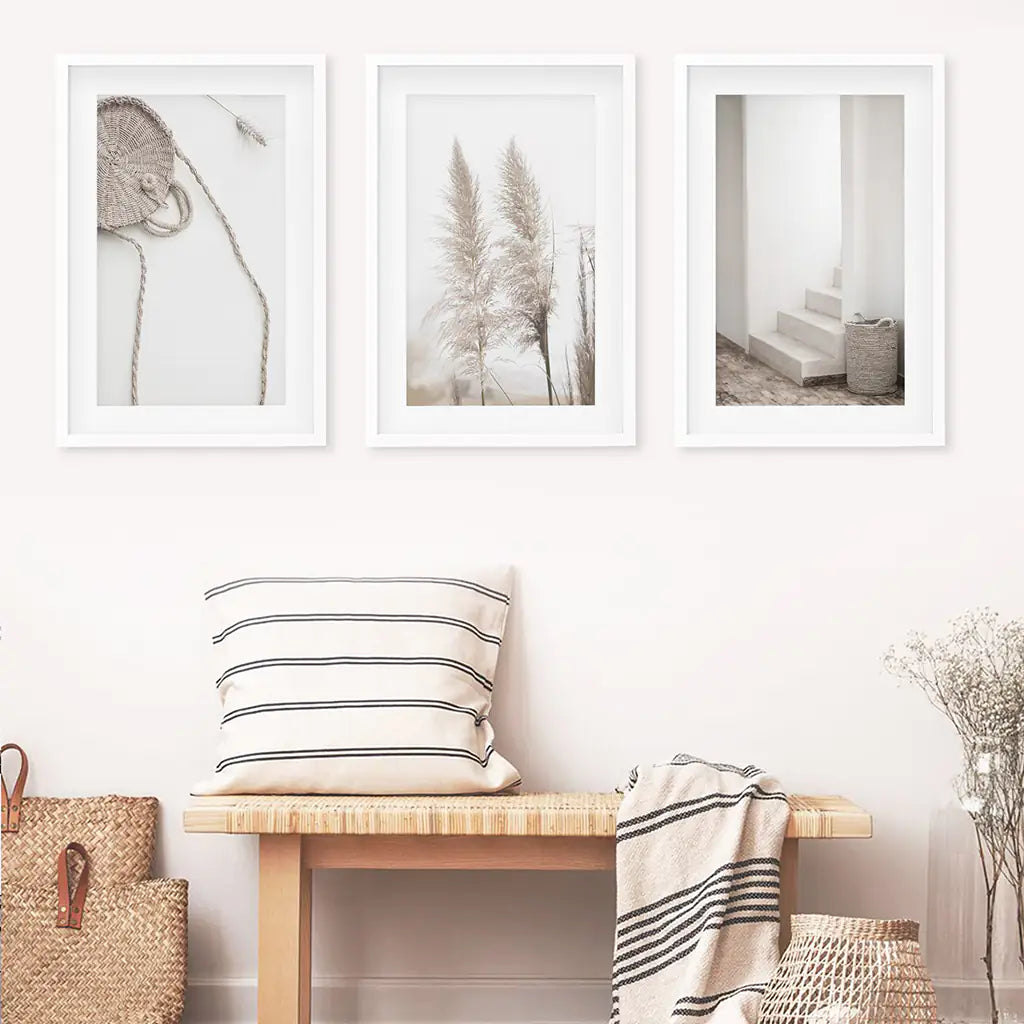 Boho Pampas Grass Wall Art Set of 3 Prints