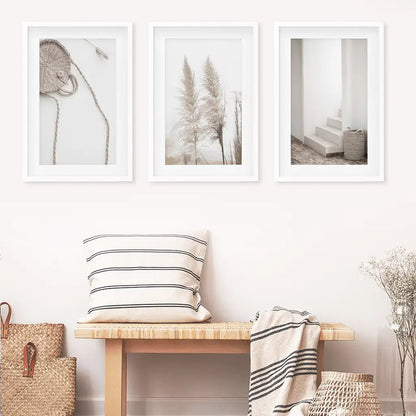 Boho Pampas Grass Wall Art Set of 3 Prints