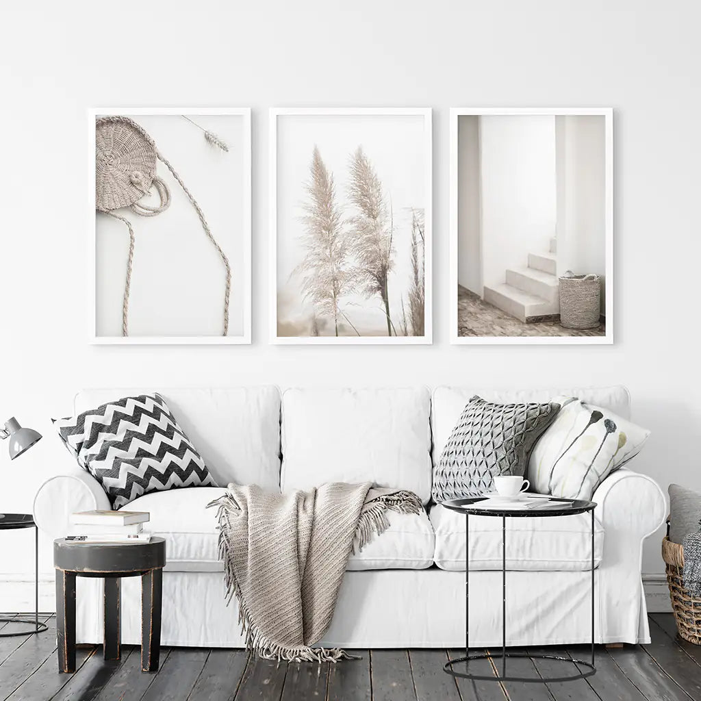Boho Pampas Grass Wall Art Set of 3 Prints