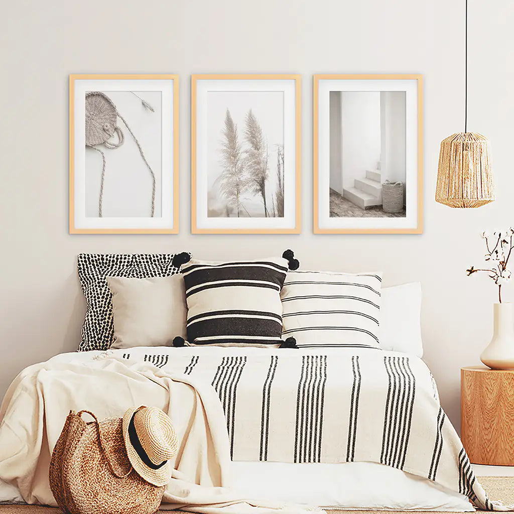 Boho Pampas Grass Wall Art Set of 3 Prints