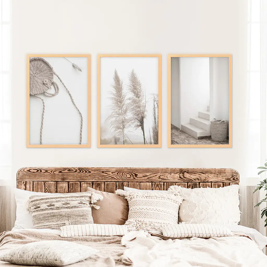 Boho Pampas Grass Wall Art Set of 3 Prints