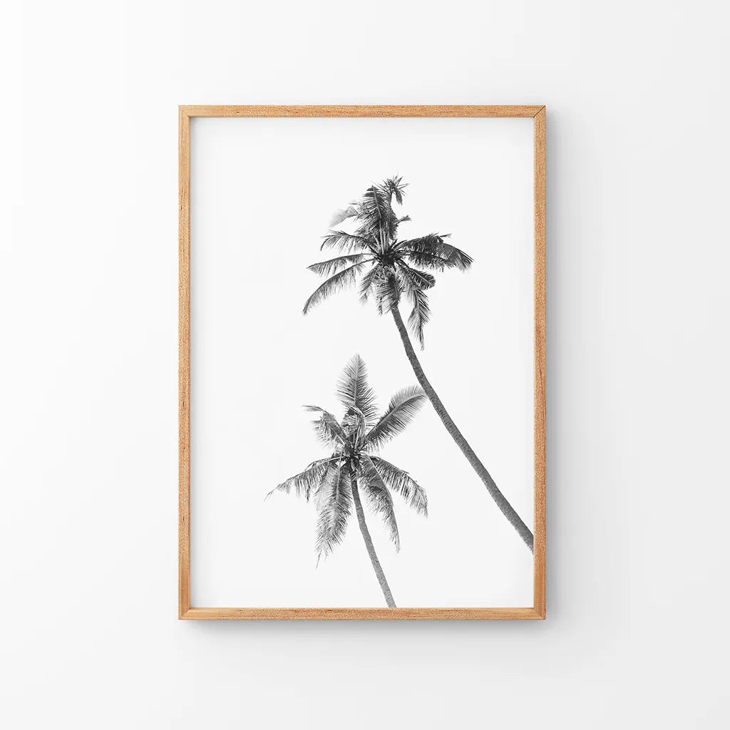 Minimalist black and white tropical palms wall art poster
