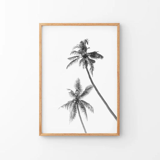 Minimalist black and white tropical palms wall art poster