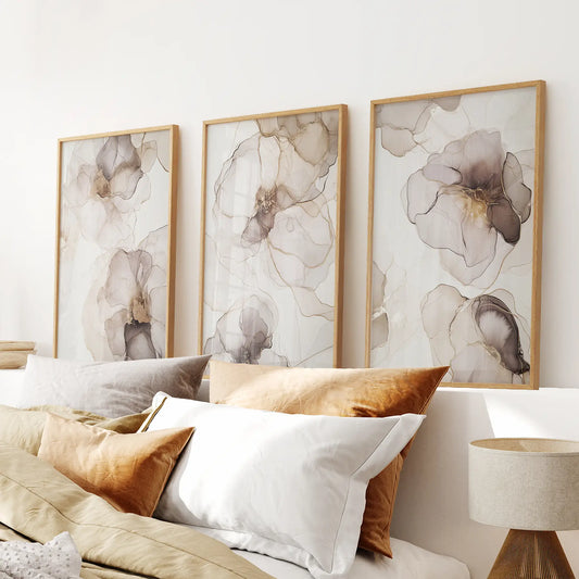 Set of 3 watercolor floral abstract wall art prints