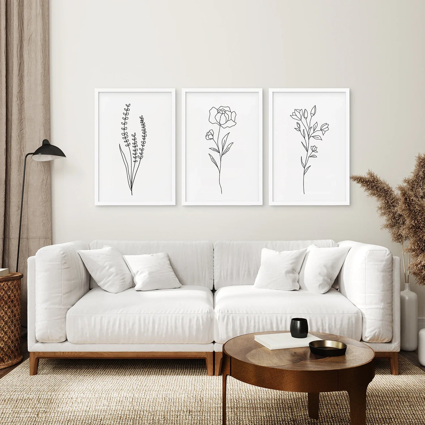 Minimalist Black and White Botanical Line Art Set of 3
