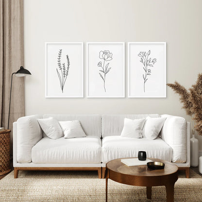 Minimalist Black and White Botanical Line Art Set of 3