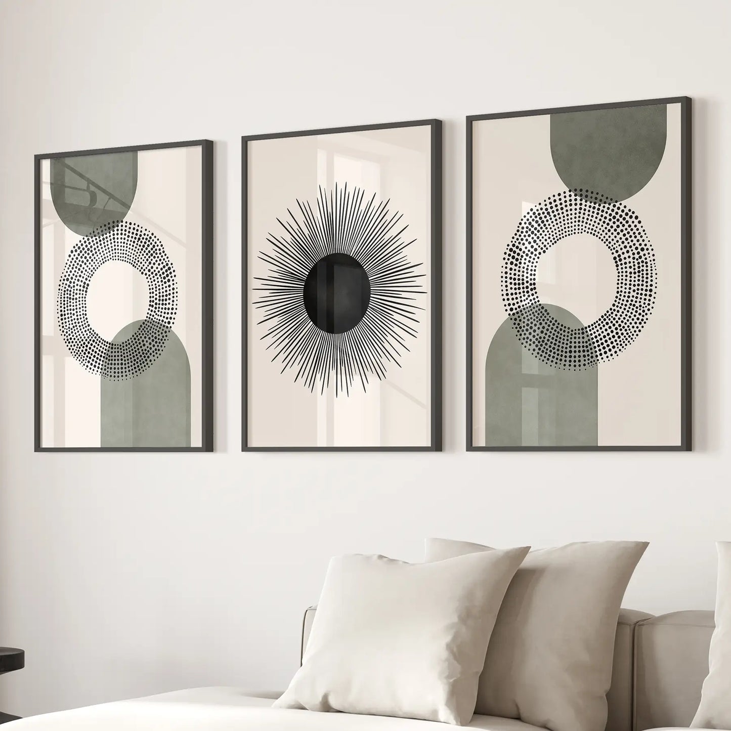 Boho Sage Green Mid Century Wall Art Set of 3
