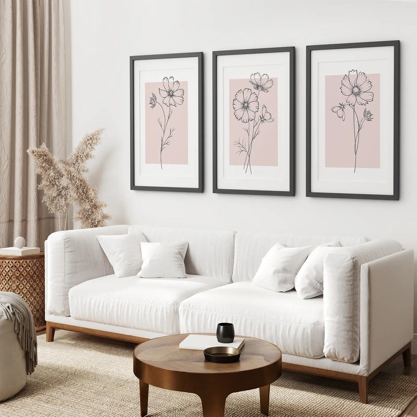 Pink Botanical Wall Art Set of 3 Modern Floral Prints