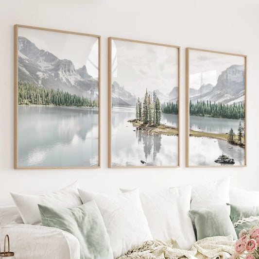 Set of 3 mountain lake nature wall art prints from Jasper National Park