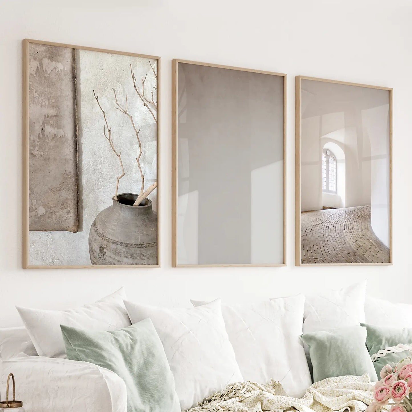 Set of 3 minimalist beige architectural boho wall art prints
