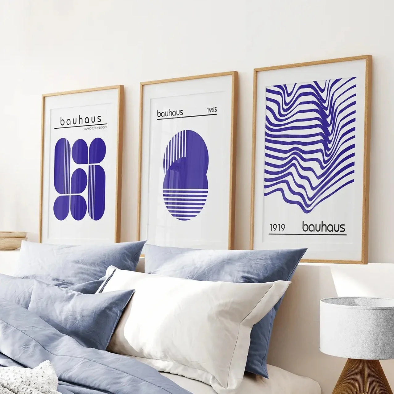 Minimalist geometric wall art set of 3 Bauhaus-style prints