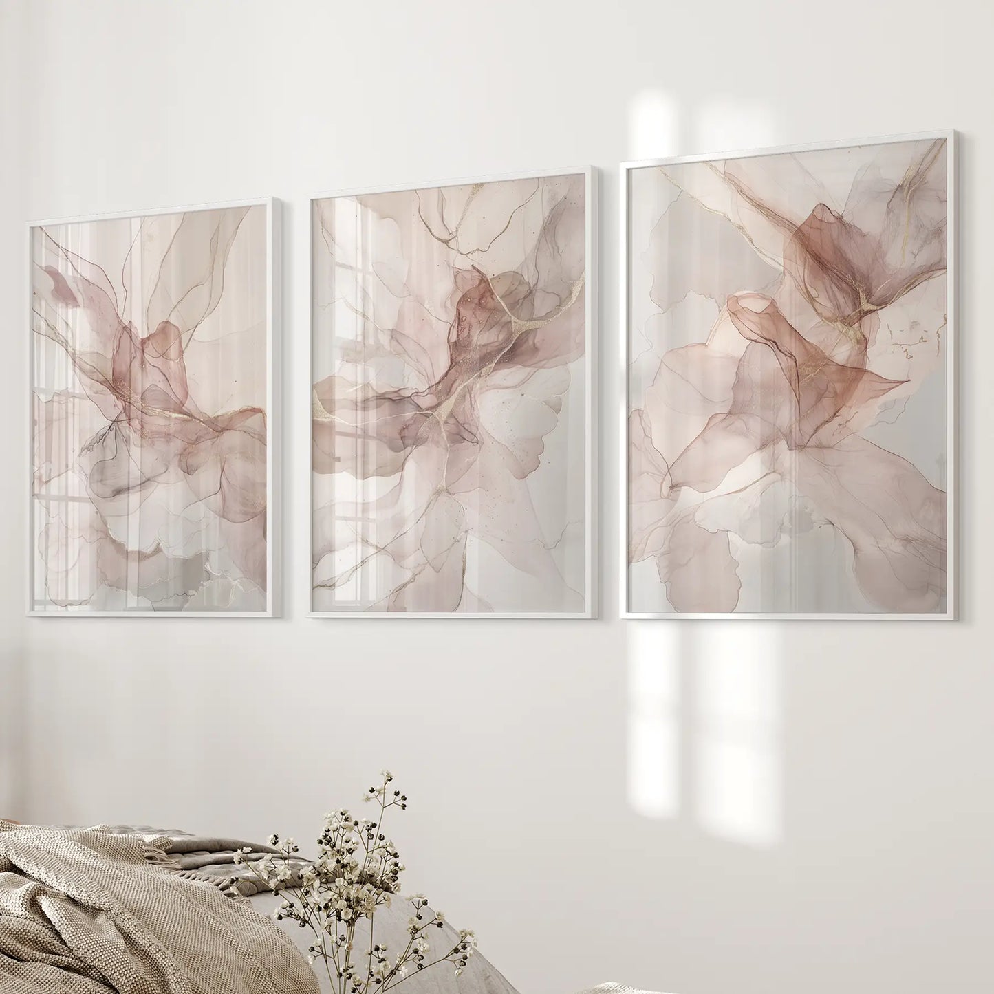 Neutral Abstract Wall Art Set of 3 Prints Decor