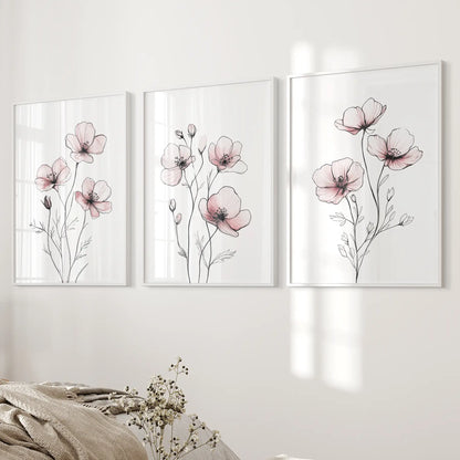 Floral Minimalist Wall Art Set of 3 (Unframed)