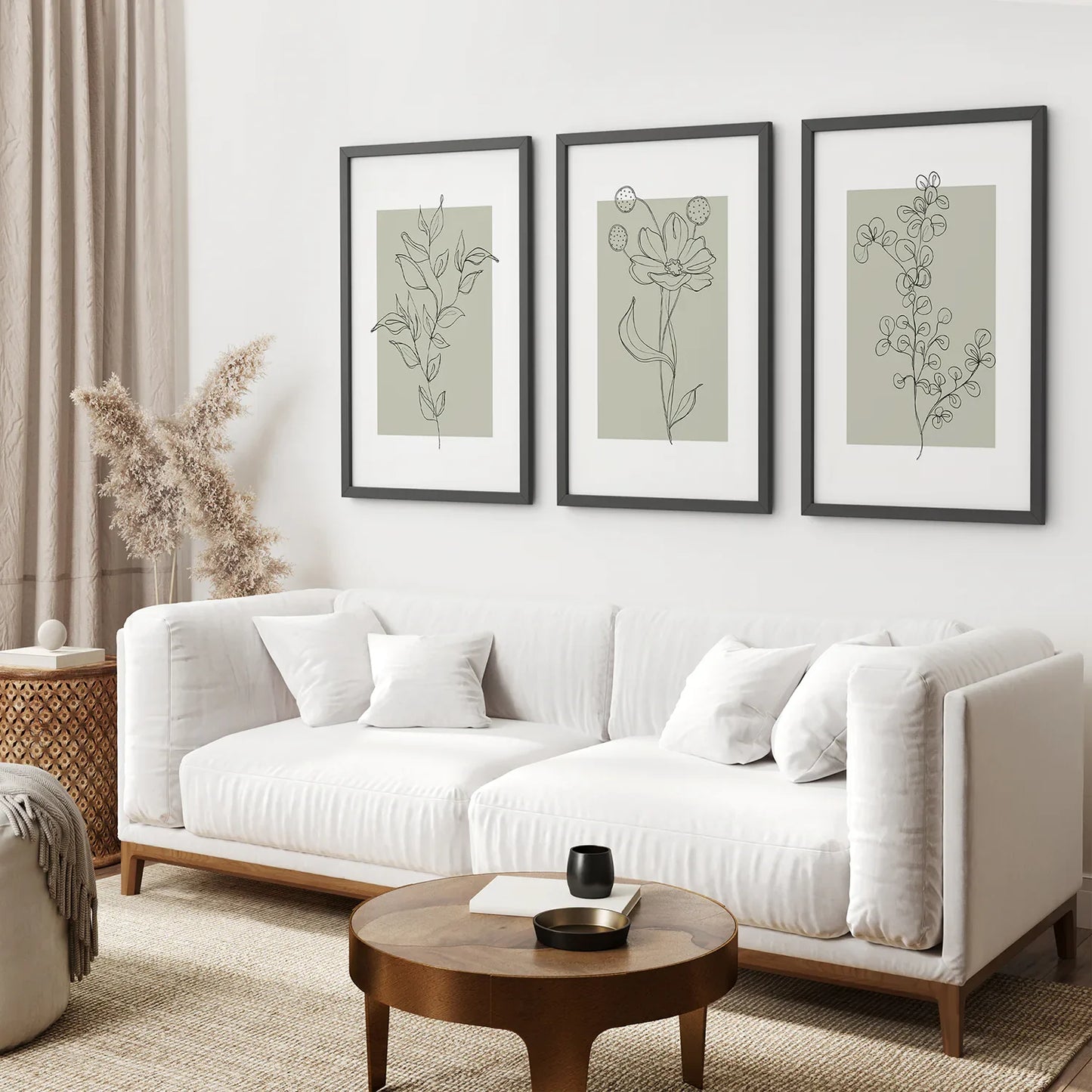 Pastel Wildflowers Botanical Line Art Set of 3