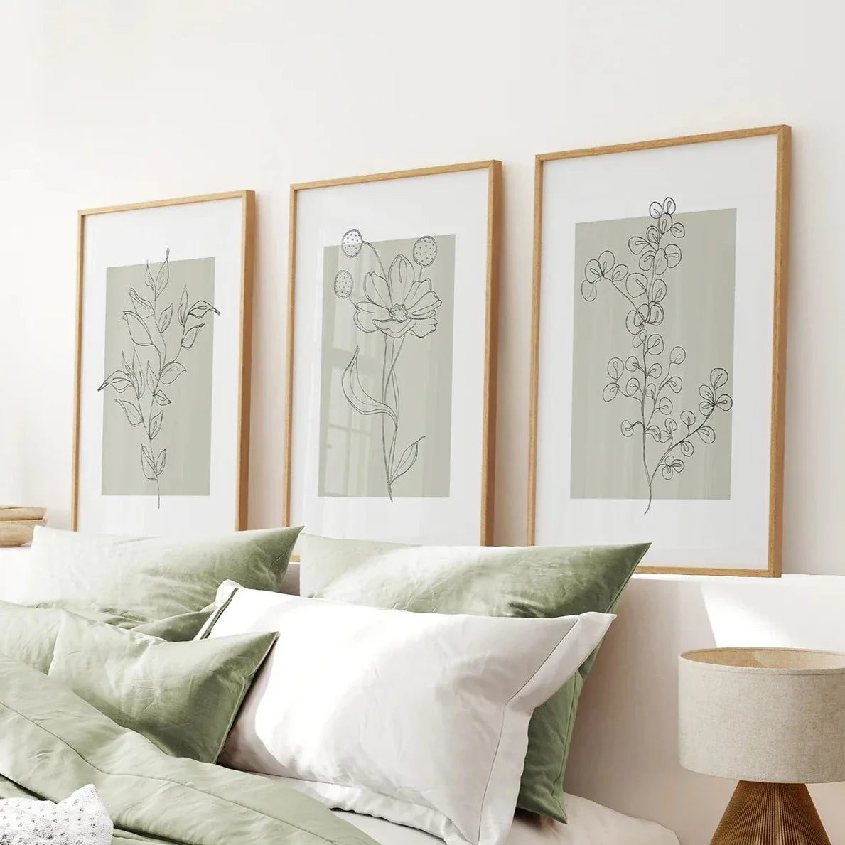 Pastel wildflowers botanical line art set of 3