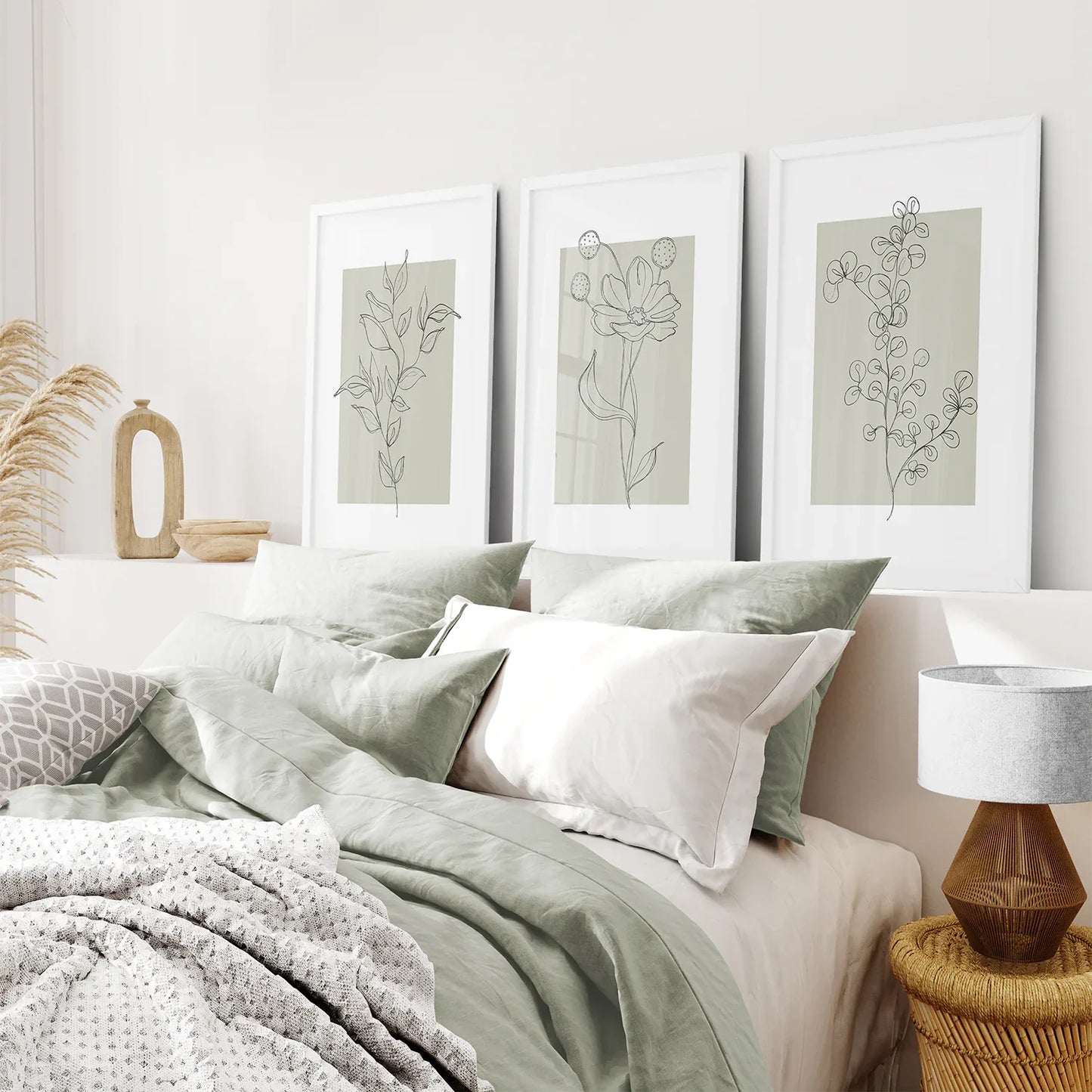 Pastel Wildflowers Botanical Line Art Set of 3
