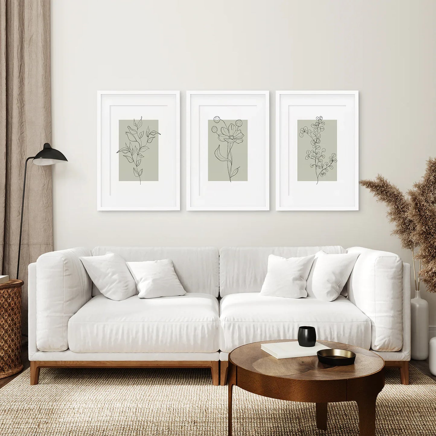 Pastel Wildflowers Botanical Line Art Set of 3
