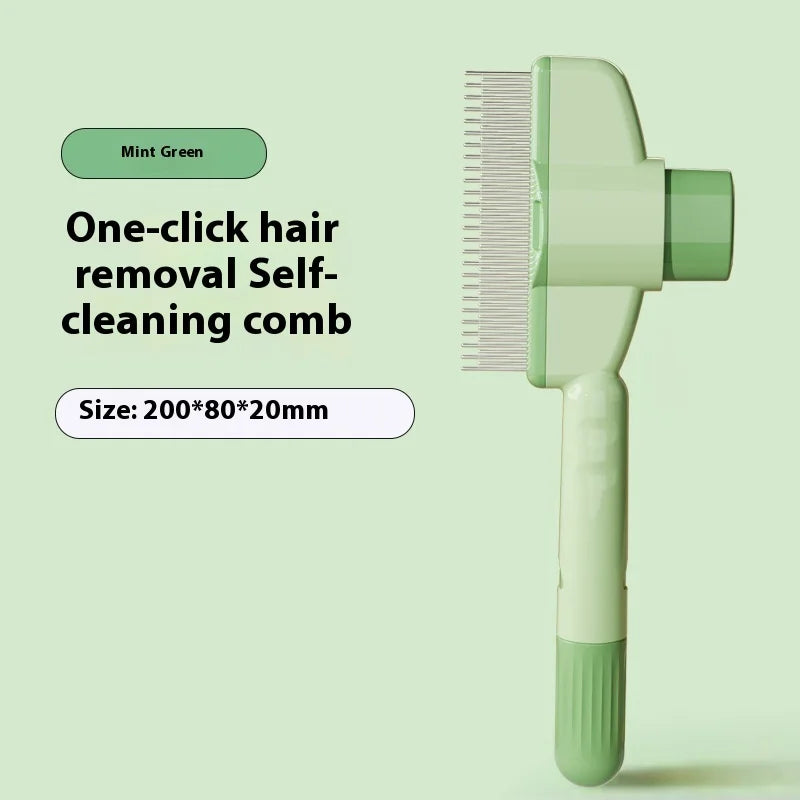 Mint green one-click hair removal self-cleaning comb on a light green background