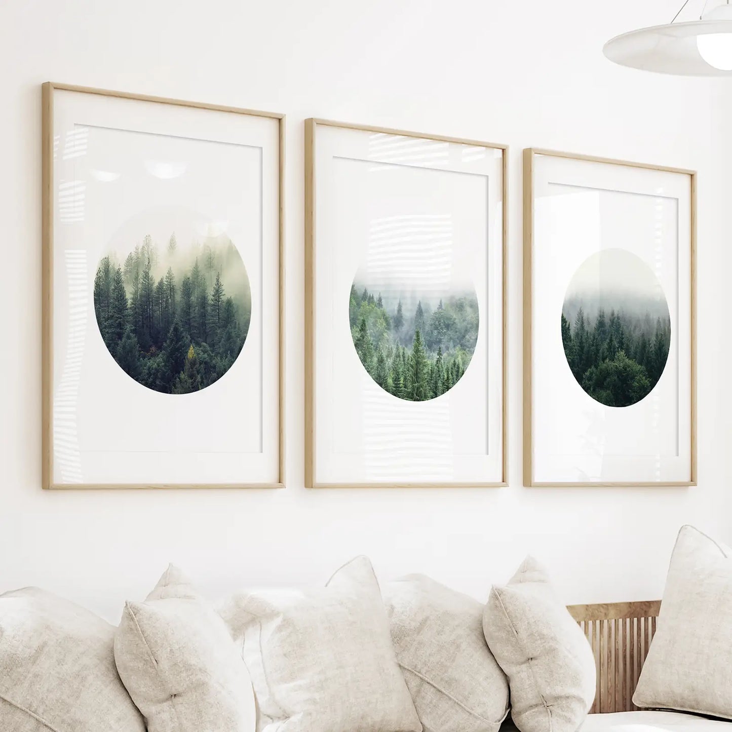 Nordic Forest Wall Art, Scandinavian Circle 3 Piece Set
