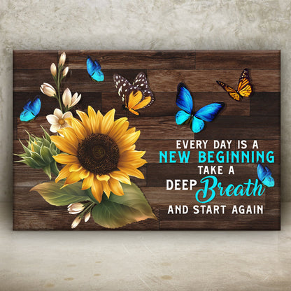 Everyday Is A New Beginning canvas wall art with an uplifting message, ready to hang