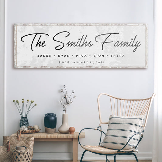 Personalized last name family canvas sign in black and white with established year